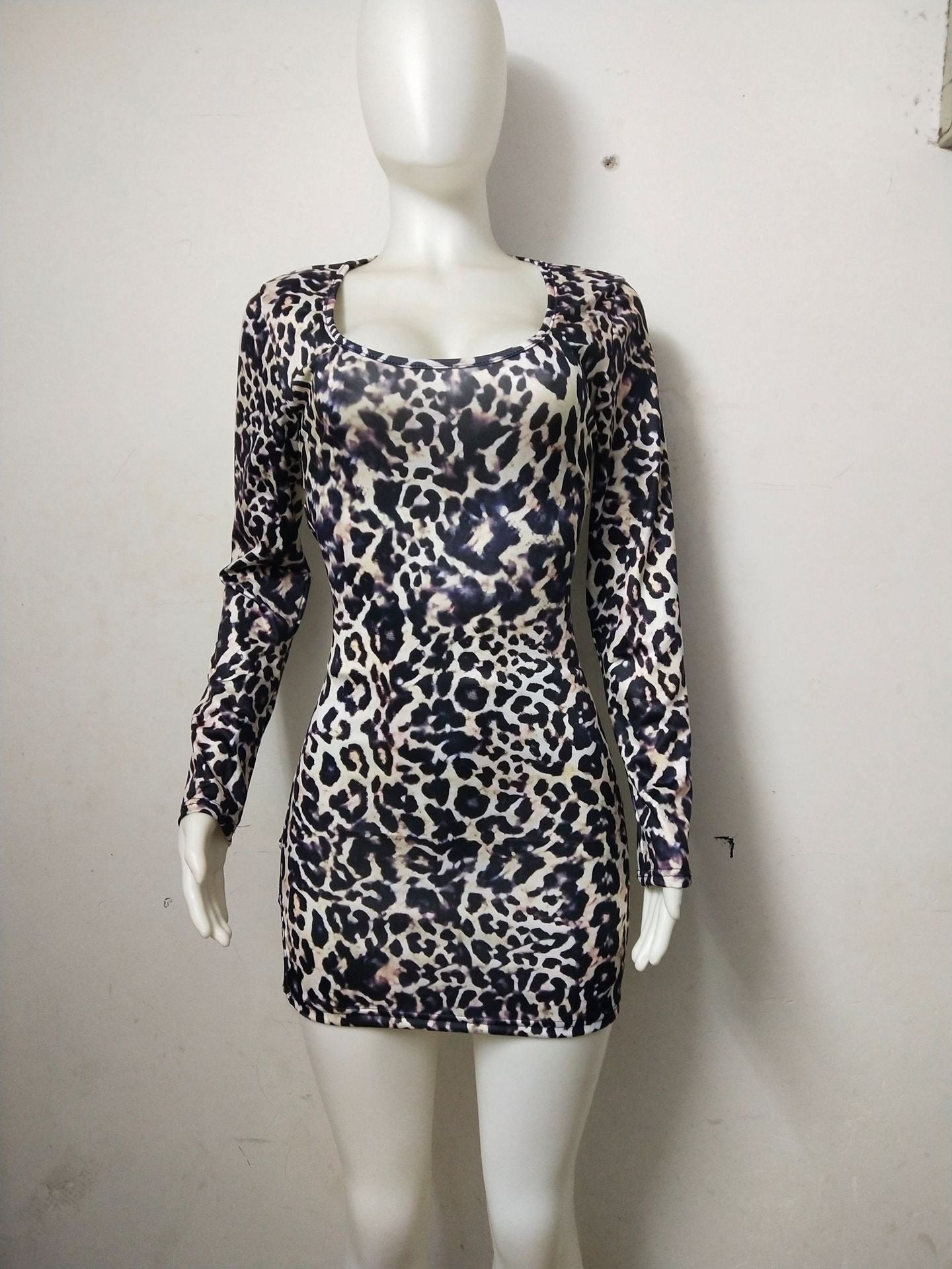 Leopard Print  Back Lace Bag Hip Short Dress