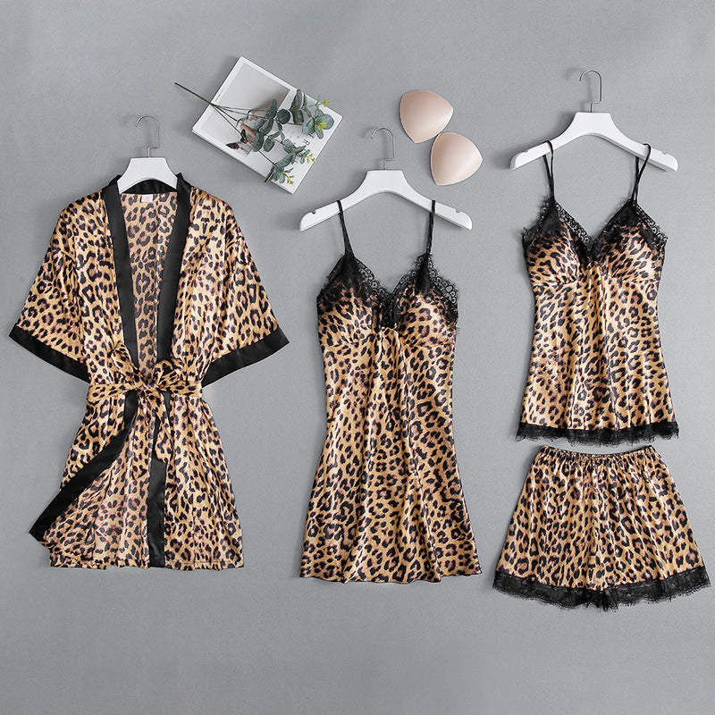 Ice silk leopard print pajamas set