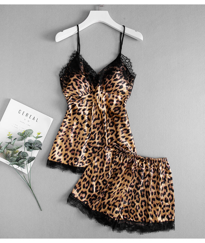 Ice silk leopard print pajamas set