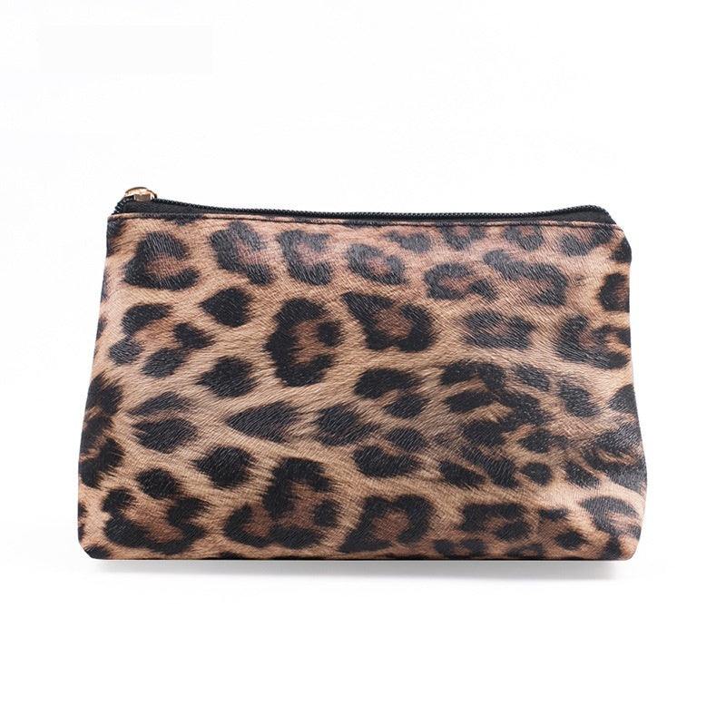 Leopard-print Makeup Bag PU Portable Travel Storage Bag