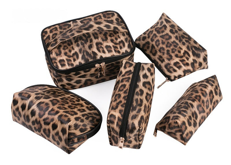 Leopard-print Makeup Bag PU Portable Travel Storage Bag