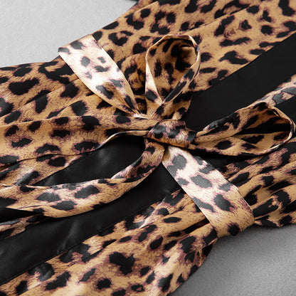 Ice silk leopard print pajamas set