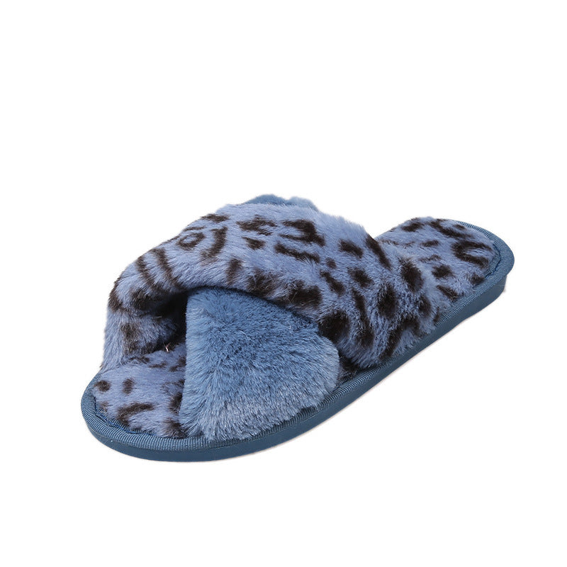 Leopard slippers female fur mop