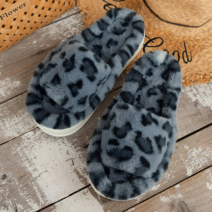 Leopard Print Thick Bottom Fluffy Slippers