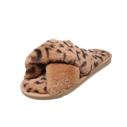 Leopard slippers female fur mop