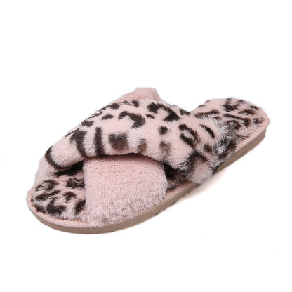 Leopard slippers female fur mop