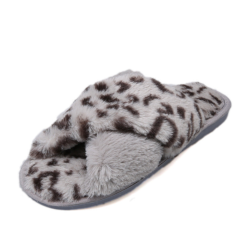 Leopard slippers female fur mop