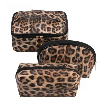 Leopard-print Makeup Bag PU Portable Travel Storage Bag