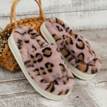 Leopard Print Thick Bottom Fluffy Slippers