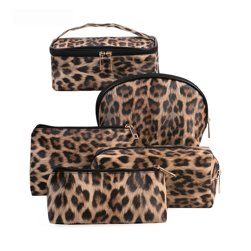 Leopard-print Makeup Bag PU Portable Travel Storage Bag