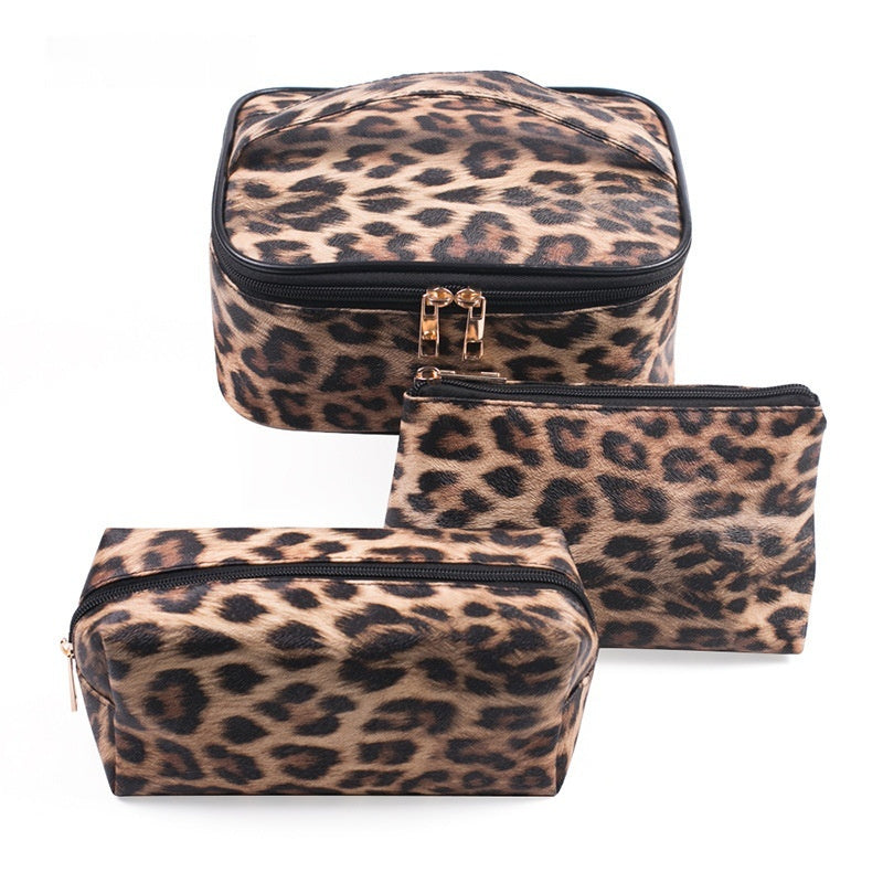 Leopard-print Makeup Bag PU Portable Travel Storage Bag